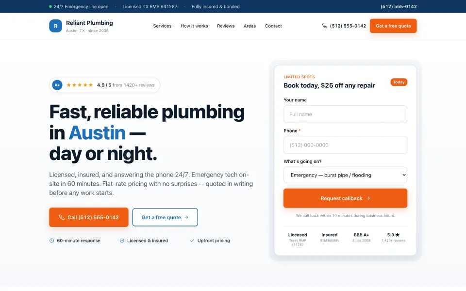 Reliant Plumbing Co. — Local services